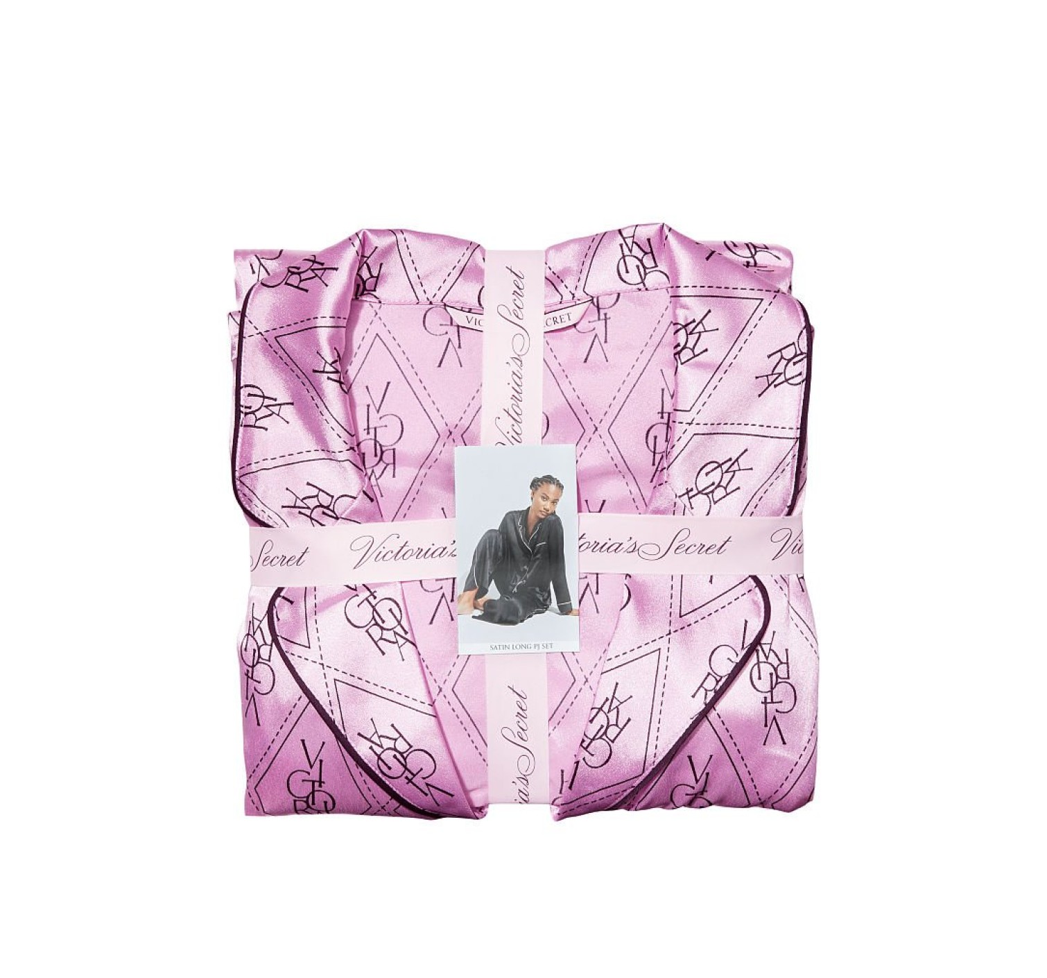 Пижама The Satin Long PJ Set Victoria’s Secret Pink Monogram