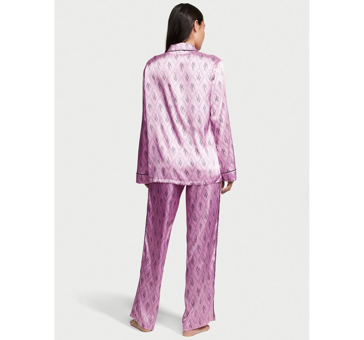 Пижама The Satin Long PJ Set Victoria’s Secret Pink Monogram