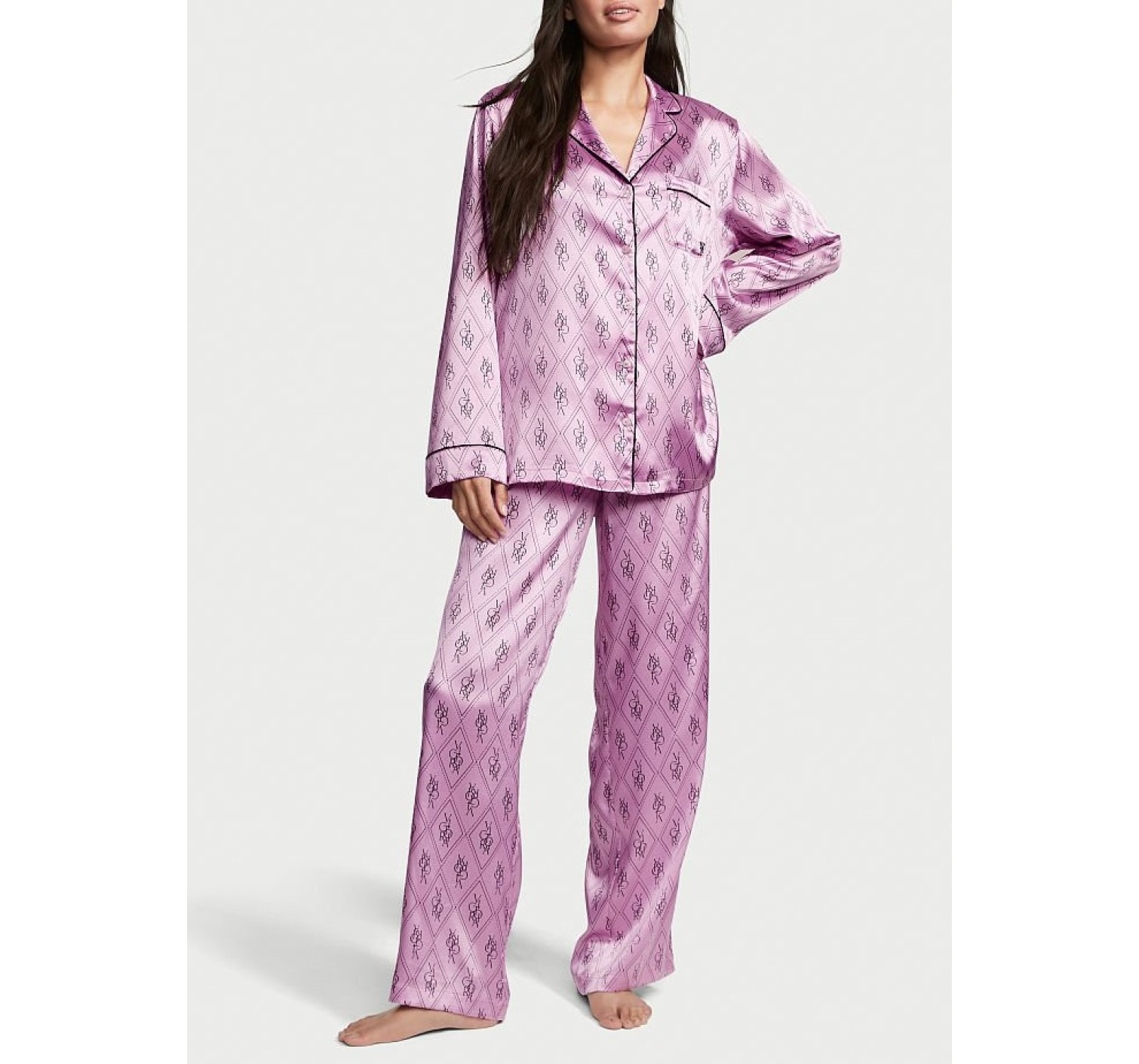 Пижама The Satin Long PJ Set Victoria’s Secret Pink Monogram