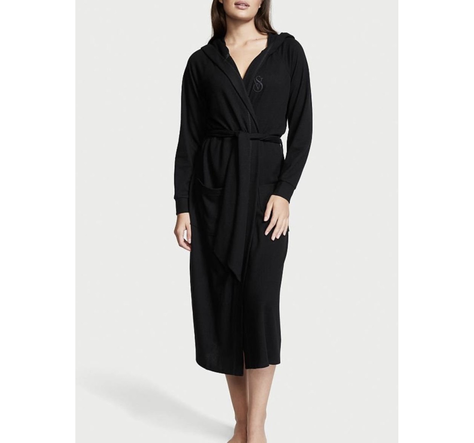 Халат Glow Waffle Long Hooded Black Robe