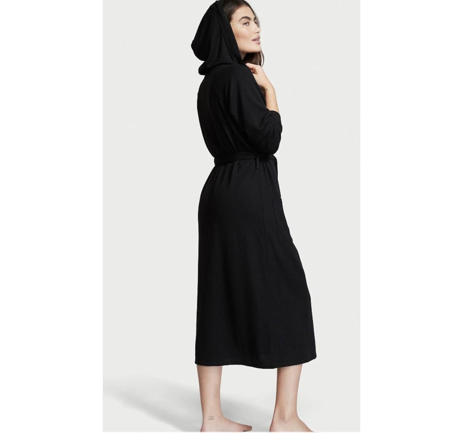 Халат Glow Waffle Long Hooded Black Robe