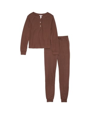 Пижама Victoria's Secret Glow Waffle Pj set Dark Brown