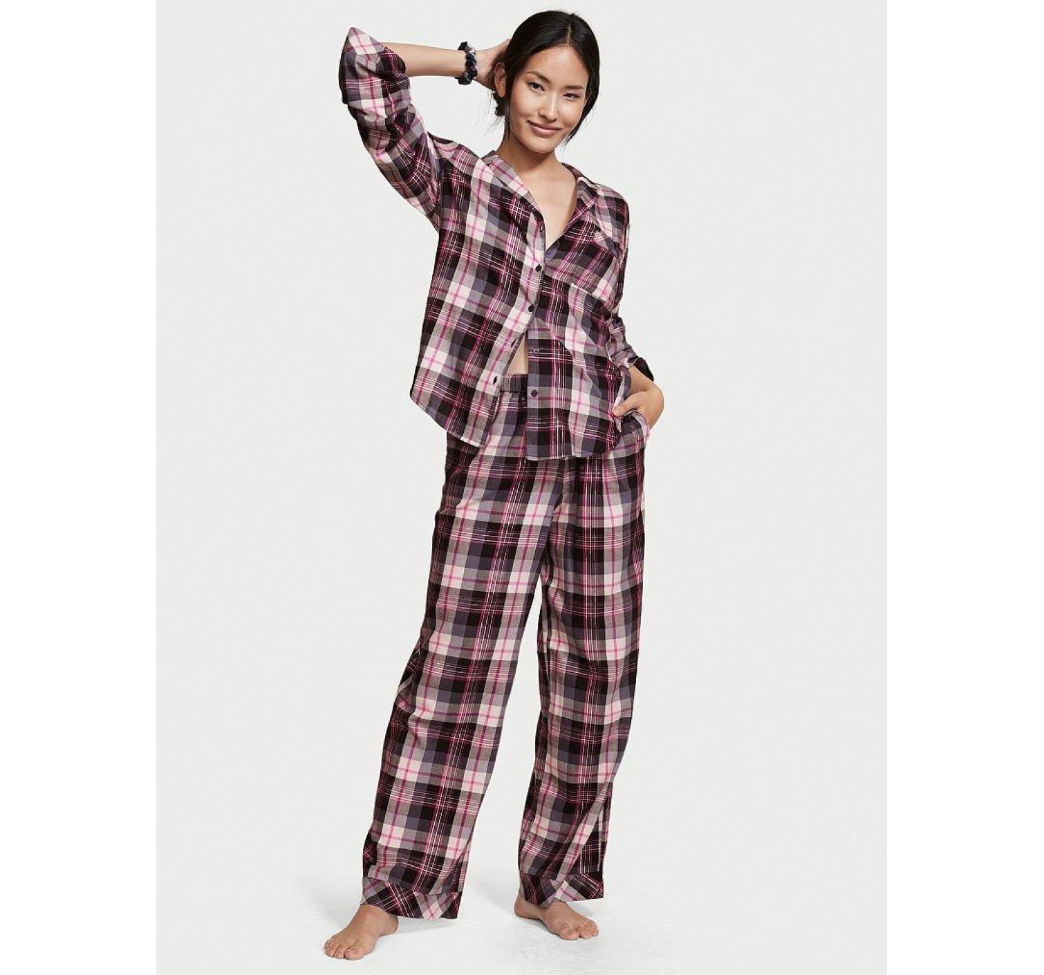 Пижама Victoria’s Secret Flannel Long PJ Set Pink plaid