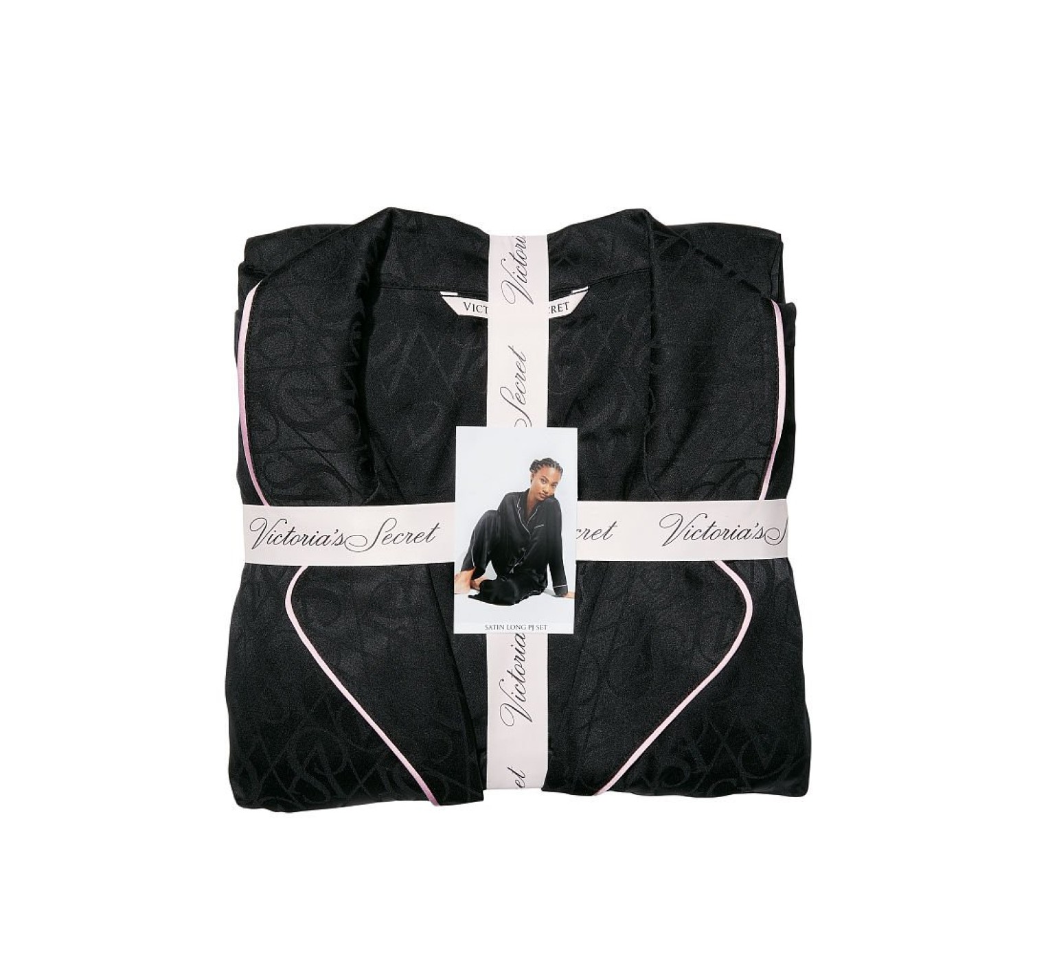 Пижама Виктория Сикрет Long Pajama Set Black Logo Jacquard