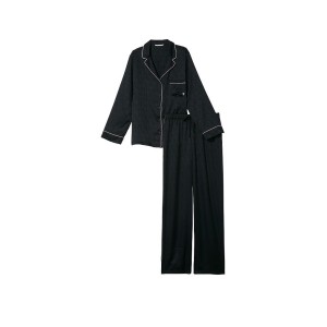 Пижама Виктория Сикрет Long Pajama Set Black Logo Jacquard