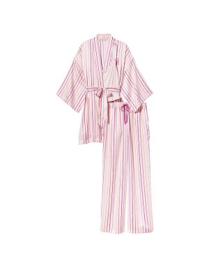 Атласная пижама с штанами 3-Piece PJ Set Pink logo Victoria’s Secret