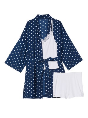 Пижама Cotton 3-PIECE PJ Set Blue white dot
