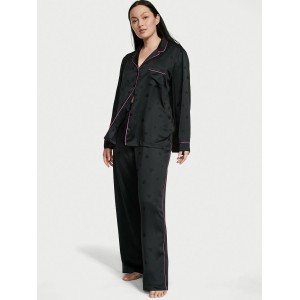 Сатиновая пижама Satin Long Pj set Black Heart Jacquard