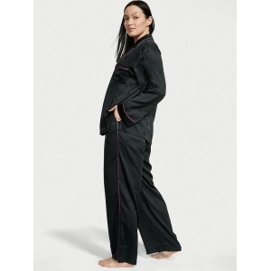 Сатиновая пижама Satin Long Pj set Black Heart Jacquard