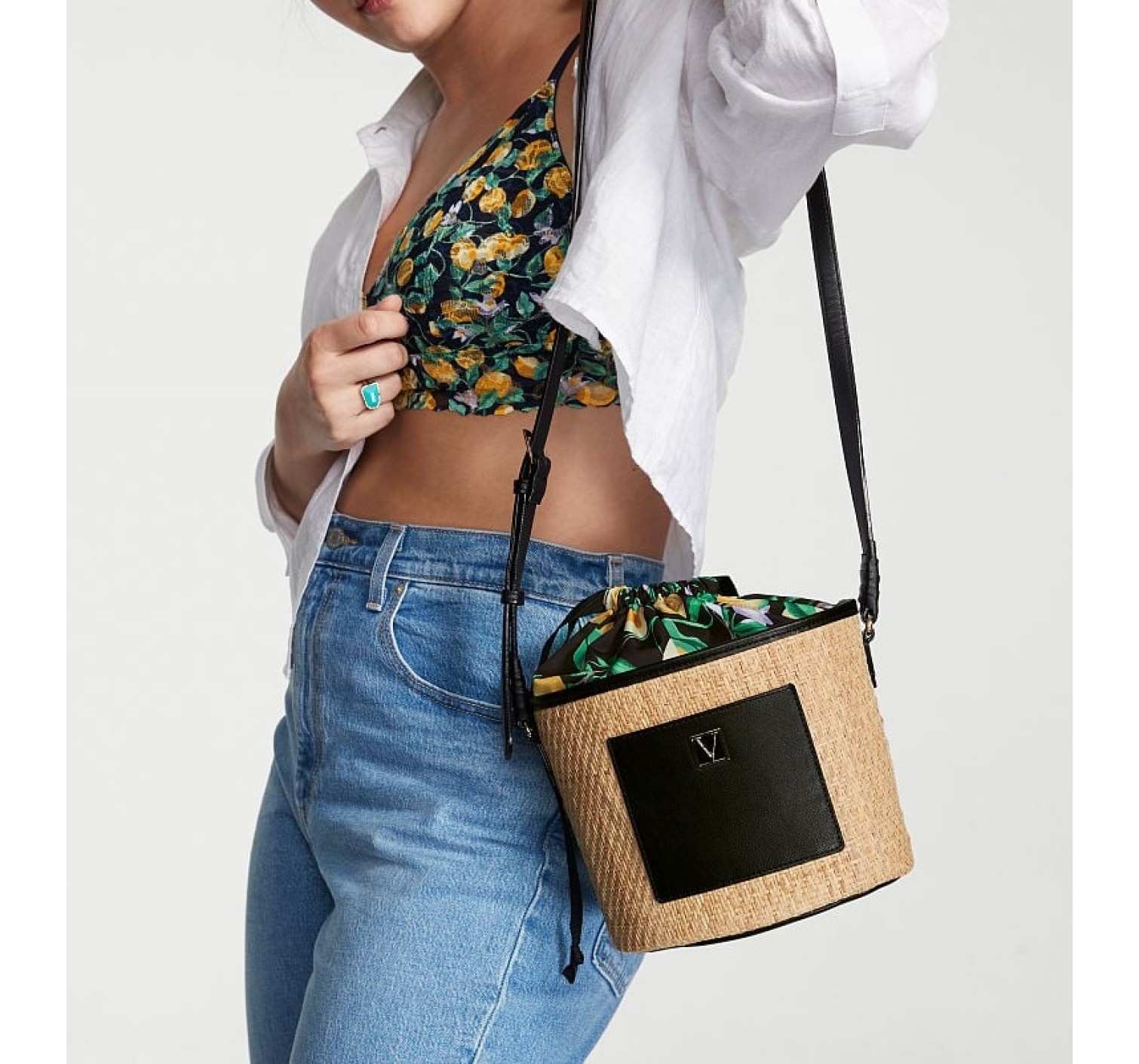 Сумка The Victoria Cinch-Top Crossbody Natural Raffia Citrus