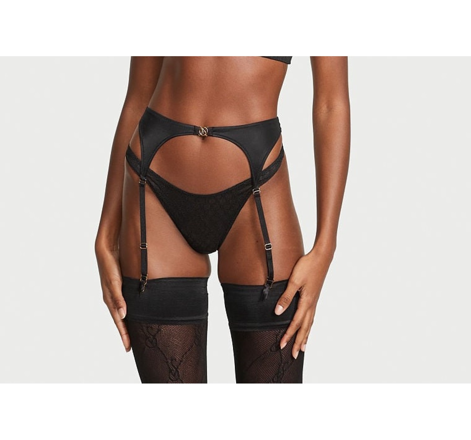 Комплект белья Logo Lace Open-Cup Demi Bra Garter Black Set