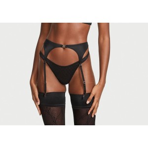 Комплект белья Logo Lace Open-Cup Demi Bra Garter Black Set