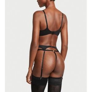 Комплект белья Logo Lace Open-Cup Demi Bra Garter Black Set