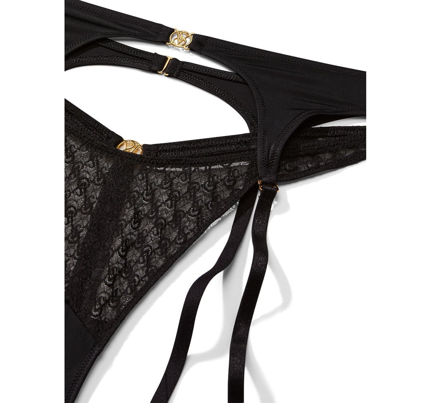 Комплект белья Logo Lace Open-Cup Demi Bra Garter Black Set