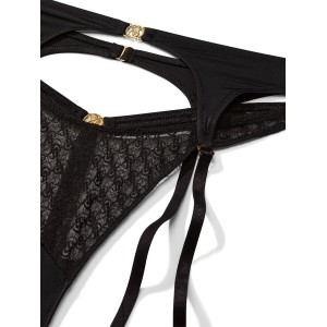 Комплект белья Logo Lace Open-Cup Demi Bra Garter Black Set