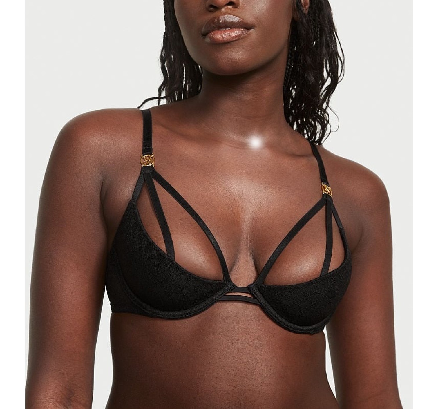 Комплект белья Logo Lace Open-Cup Demi Bra Garter Black Set