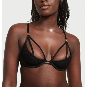 Комплект белья Logo Lace Open-Cup Demi Bra Garter Black Set