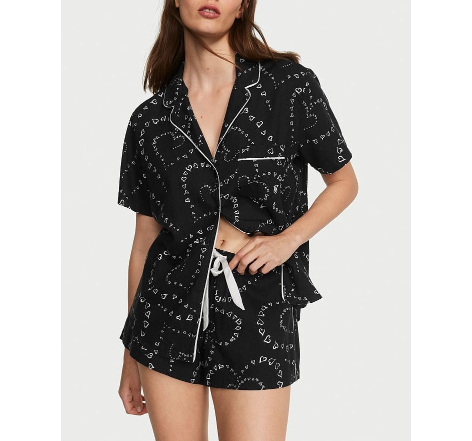 Піжама Flannel Short Pajama Set Black Swirl Hearts