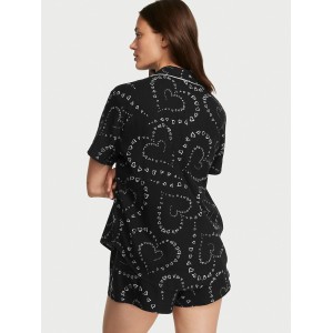 Піжама Flannel Short Pajama Set Black Swirl Hearts
