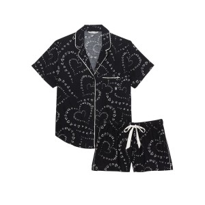 Піжама Flannel Short Pajama Set Black Swirl Hearts