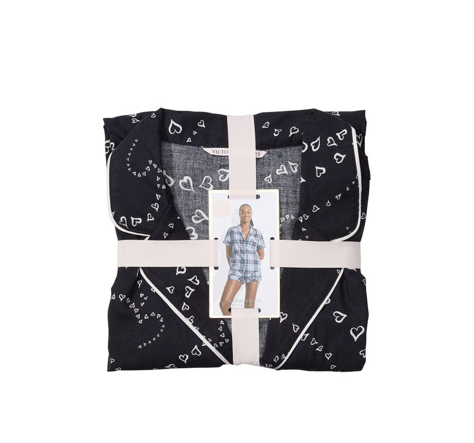 Піжама Flannel Short Pajama Set Black Swirl Hearts