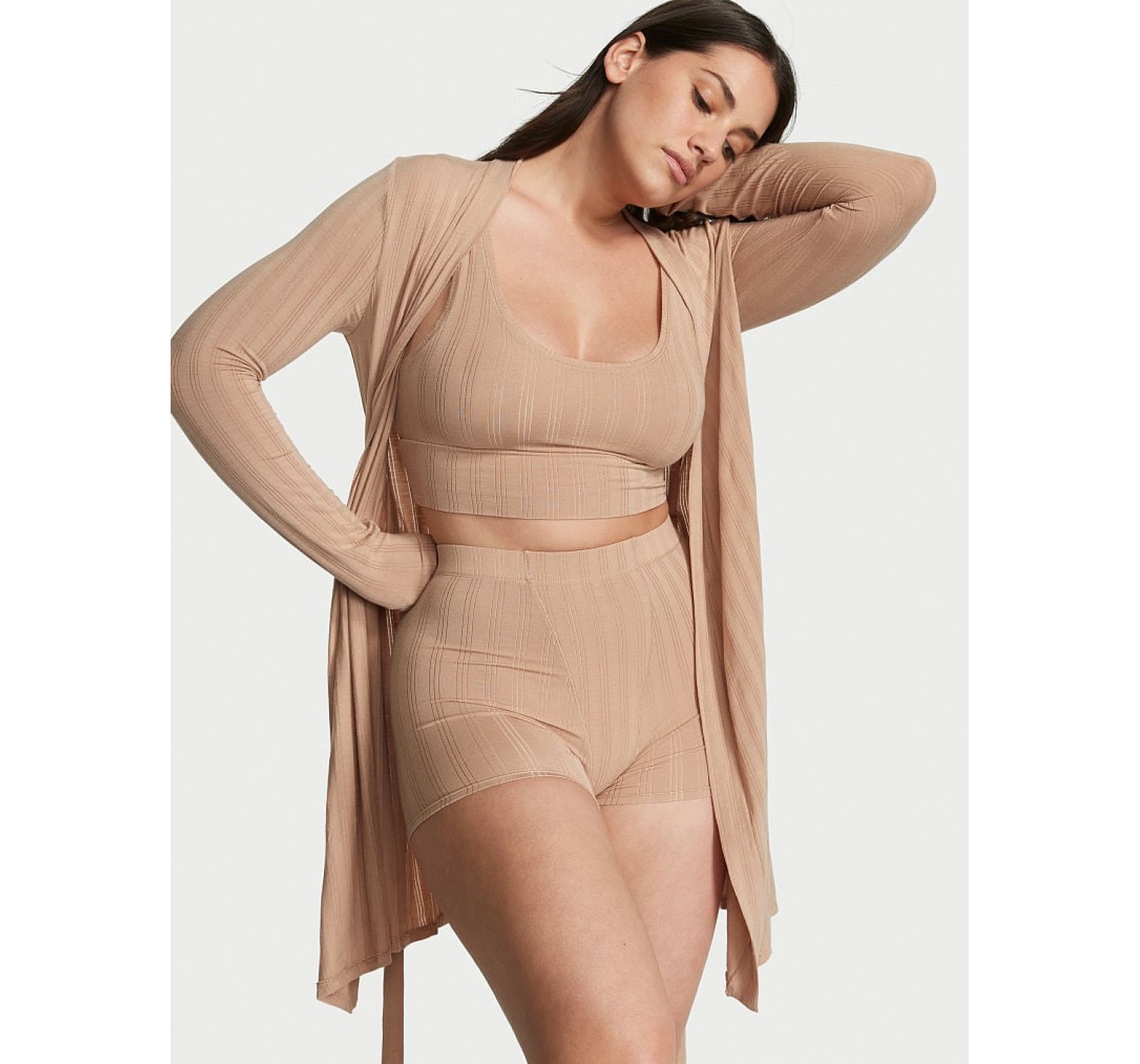 Пижама Виктория Сикрет Luxe Modal Ribbed 3-Piece Set Praline