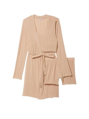 Пижама Виктория Сикрет Luxe Modal Ribbed 3-Piece Set Praline