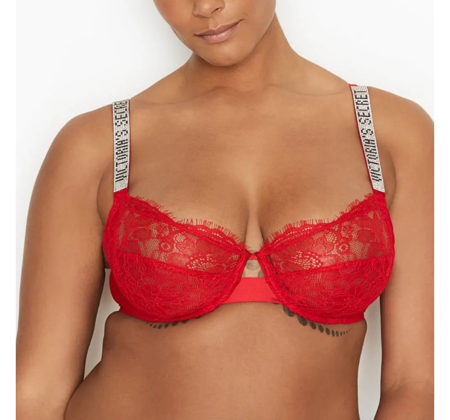 Комплект белья Unlined Lace Shine Strap 3-Piece Full Cup Demi Bra Set Lipstick
