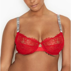 Комплект белья Unlined Lace Shine Strap 3-Piece Full Cup Demi Bra Set Lipstick