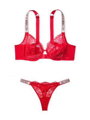 Комплект білизни Unlined Lace Shine Strap 3-Piece Full Cup Demi Bra Set Lipstick
