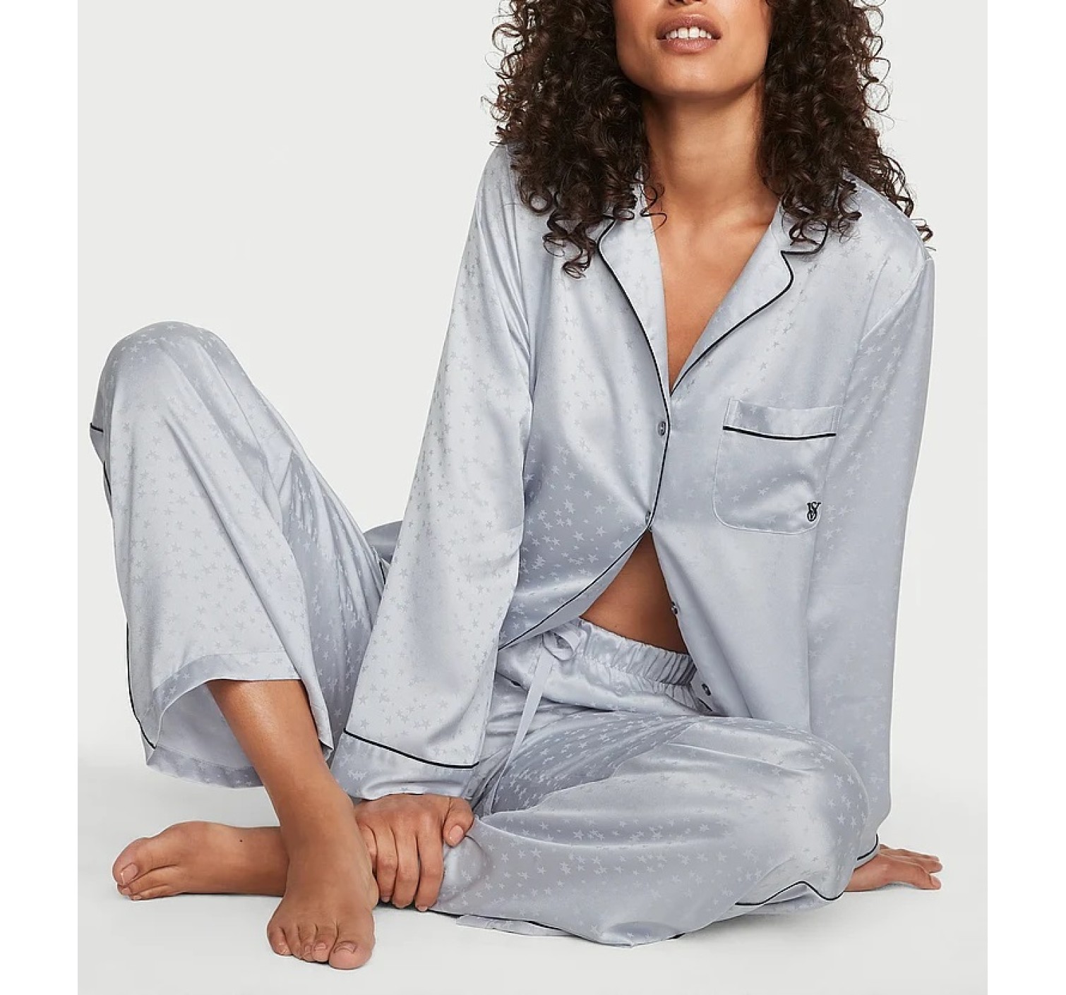 Пижама Satin Long Pajama Set Flint Gray Stars