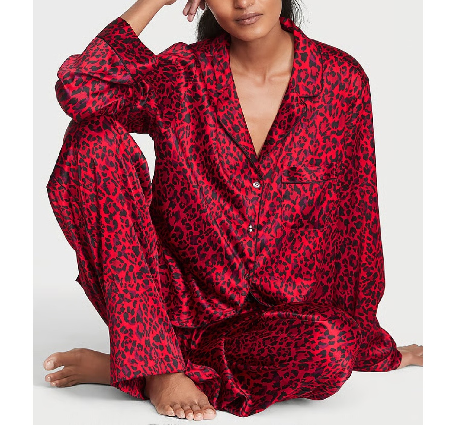 Пижама Satin Long Pajama Set Lipstick Leopard