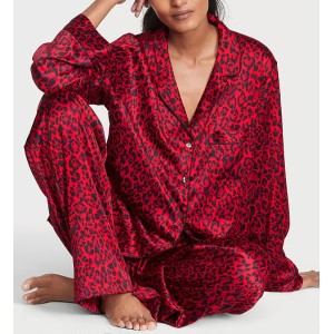 Пижама Satin Long Pajama Set Lipstick Leopard