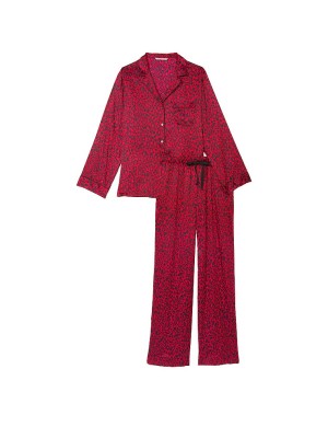 Пижама Satin Long Pajama Set Lipstick Leopard