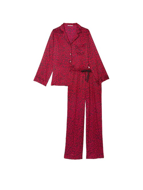 Піжама Satin Long Pajama Set Lipstick Leopard