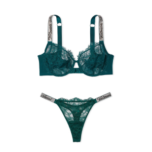 Комплект белья Unlined Lace Shine Strap Full Cup Demi Bra Deepest Green