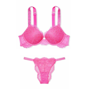 Комплект белья Victoria’s Secret Shine Strap Heart Atomic Pink Lace Bra Set