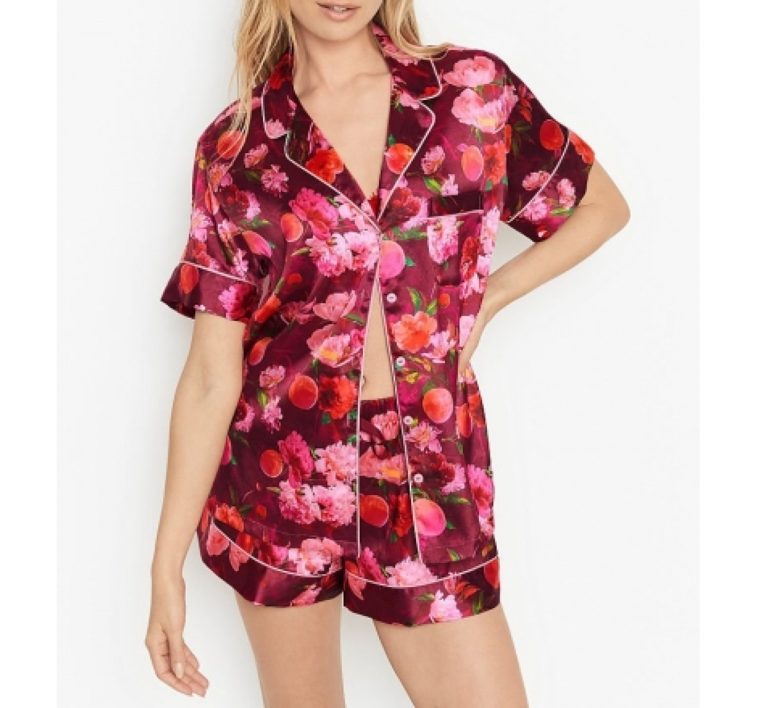 Піжама із шортами Satin Short Flower print Red