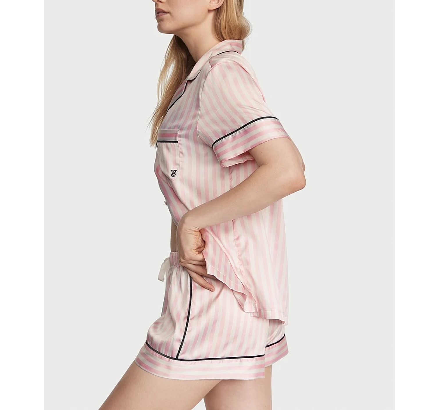 Пижама The Satin Short PJ Set Angel Pink Stripe
