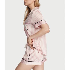 Пижама The Satin Short PJ Set Angel Pink Stripe