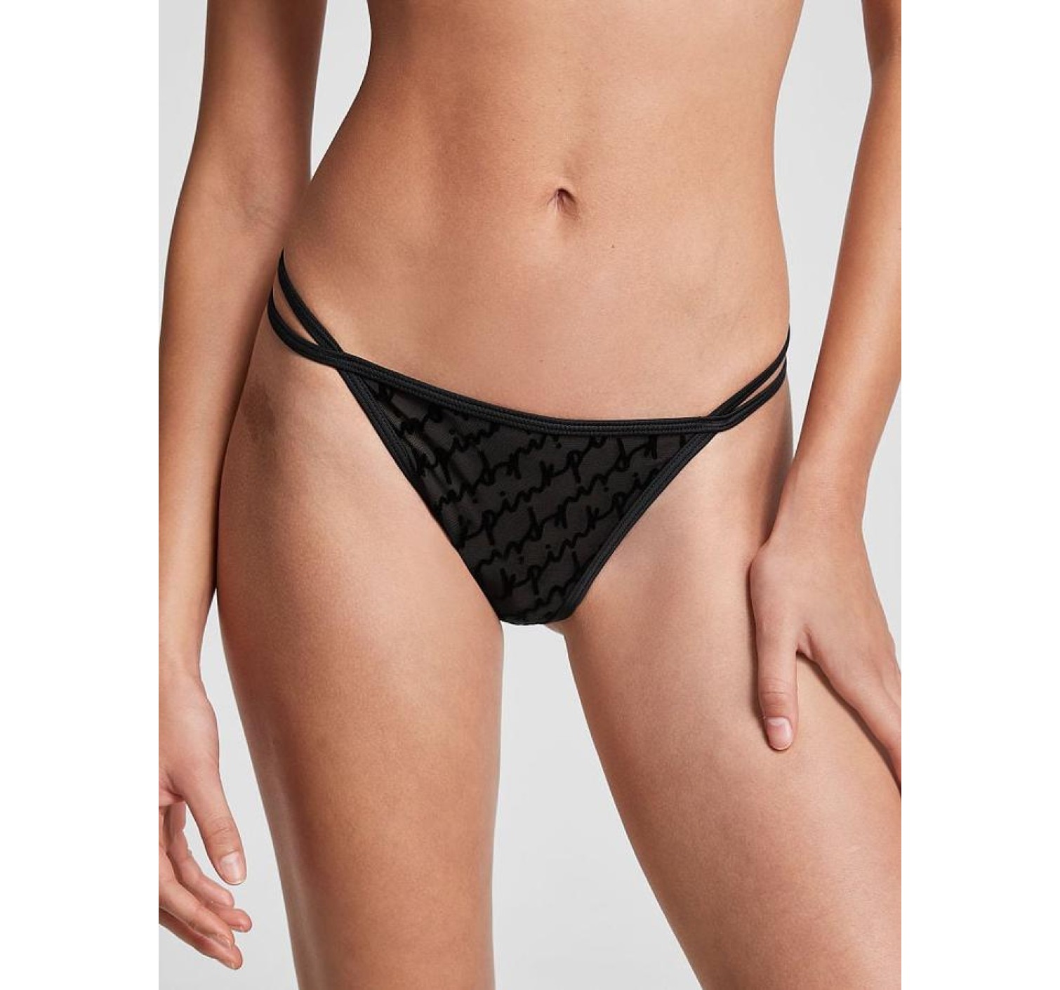 Трусики Flocked Mesh Thong Panty Pure Black