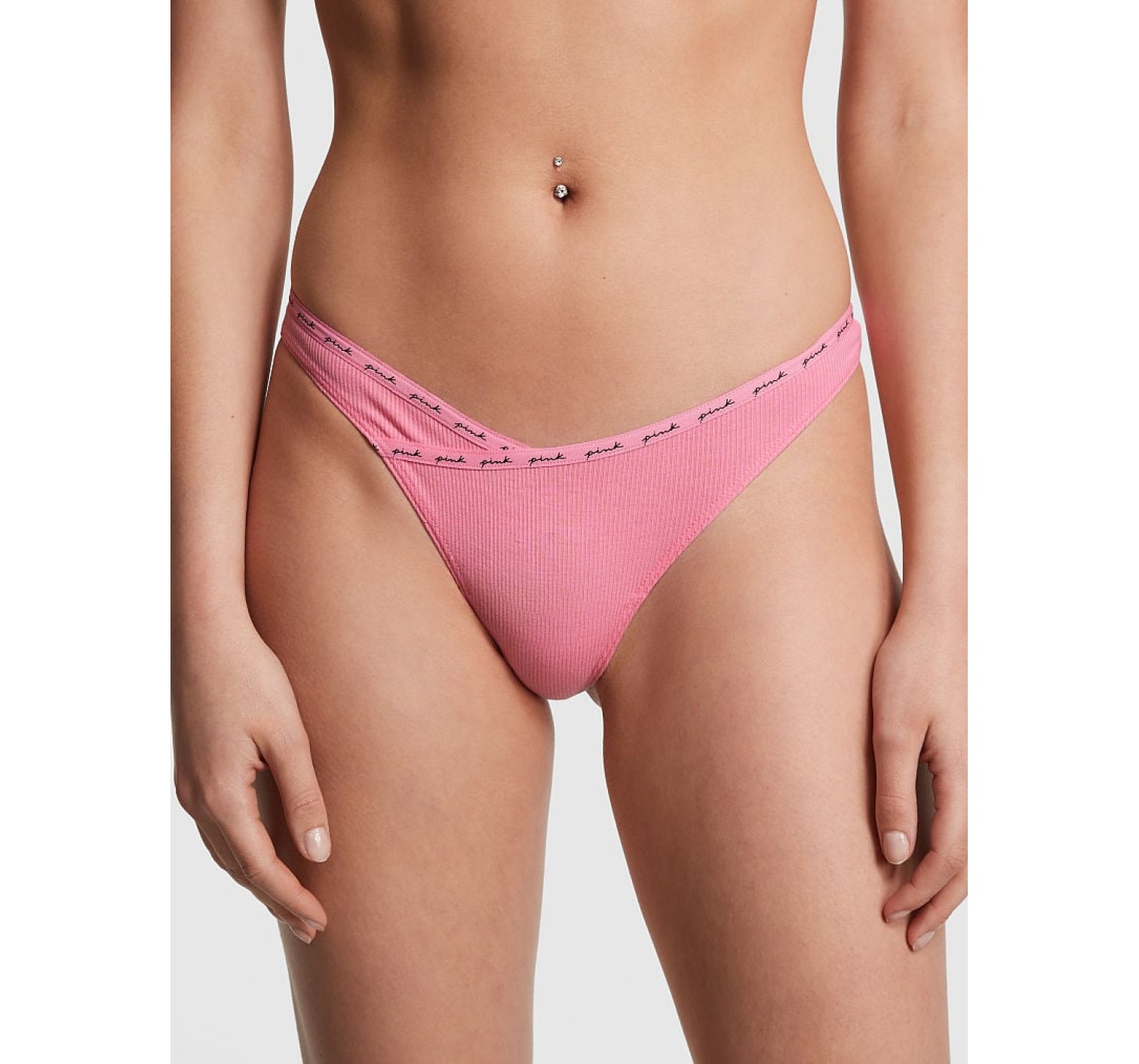 Трусики PINK Rib Logo Cotton Thong Panty Pink