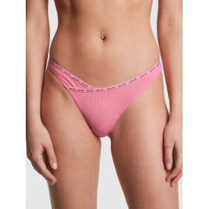 Трусики PINK Rib Logo Cotton Thong Panty Pink