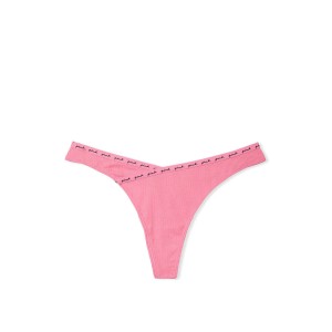 Трусики PINK Rib Logo Cotton Thong Panty Pink
