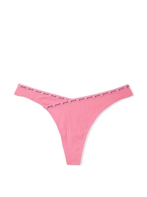 Трусики PINK Rib Logo Cotton Thong Panty Pink