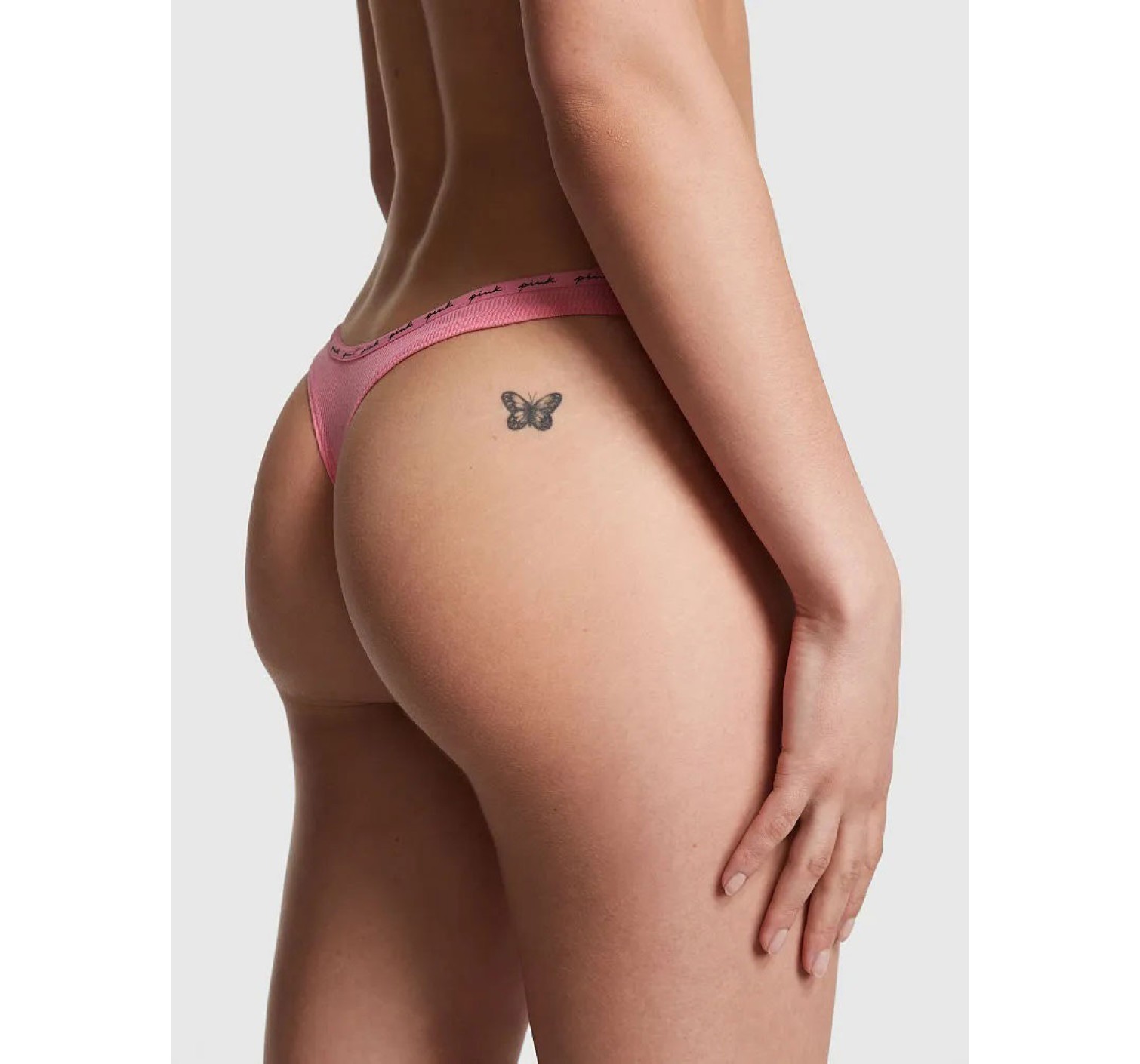 Трусики PINK Rib Logo Cotton Thong Panty Pink