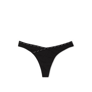 Трусики PINK Rib Logo Cotton Thong Panty Black