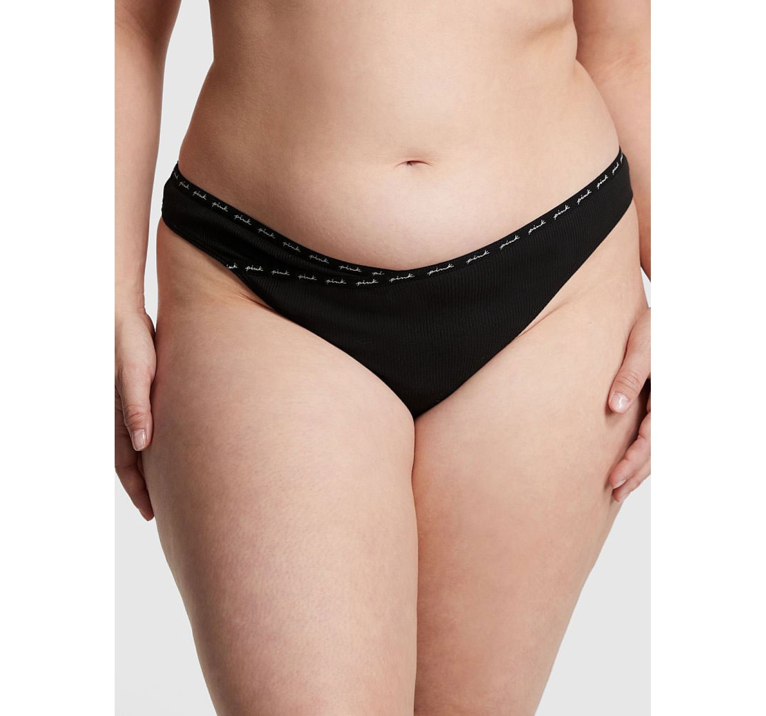 Трусики PINK Rib Logo Cotton Thong Panty Black