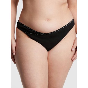 Трусики PINK Rib Logo Cotton Thong Panty Black