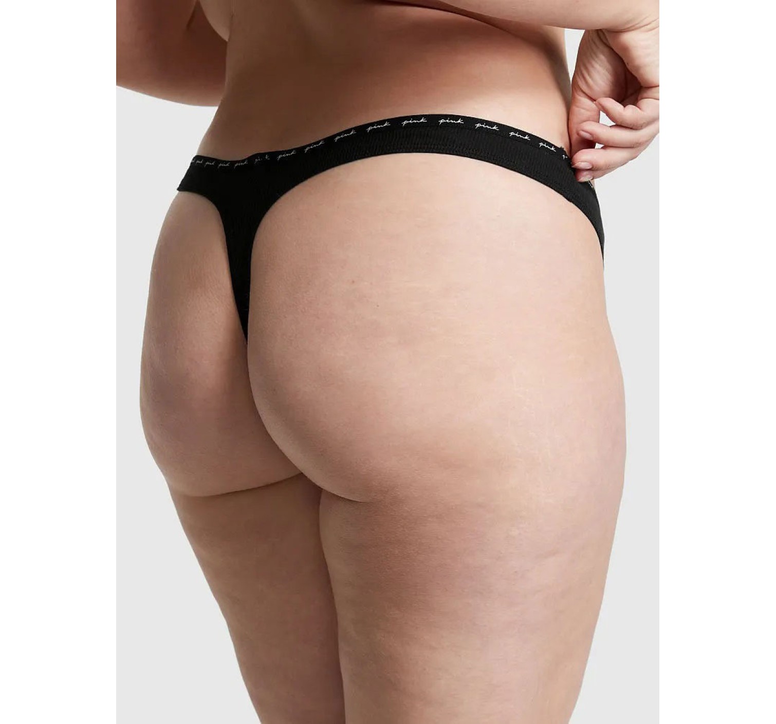 Трусики PINK Rib Logo Cotton Thong Panty Black